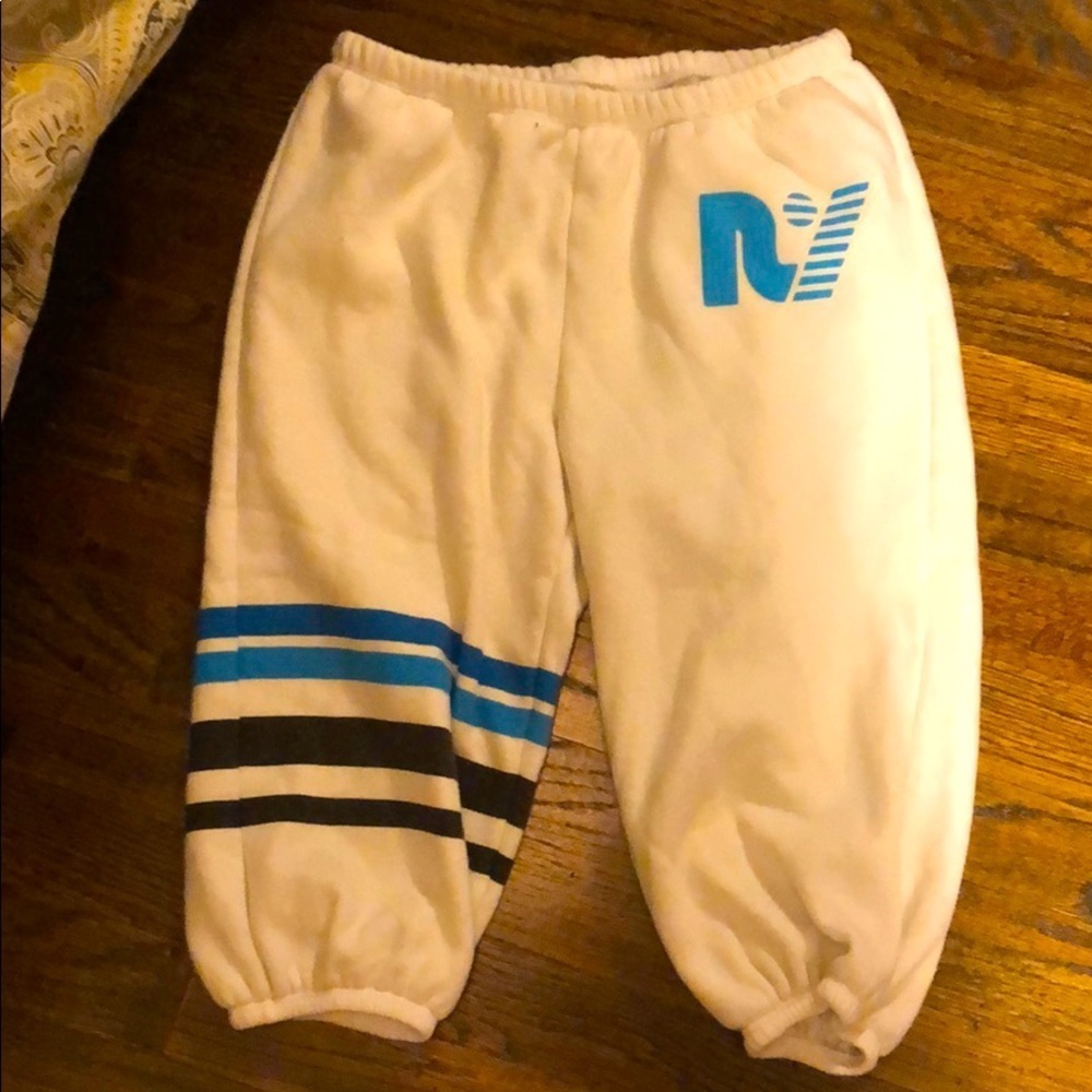Rebel Yell Cozy White Cropped Sweatpants with Blue Stripes & Logo xl